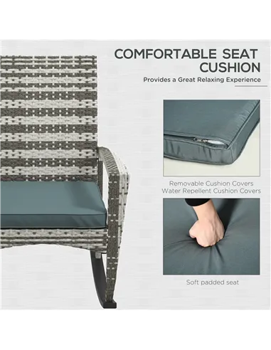 Outsunny PE Rattan Garden Rocking Chair, Outdoor Rocking with Cushion, 160 KG Capacity Wicker Garden Armchair Rocker with Metal 