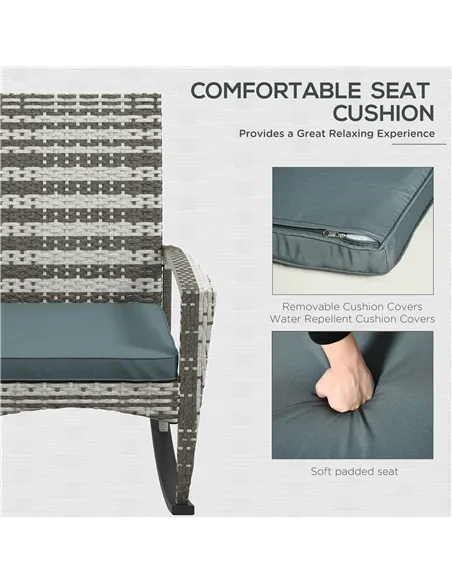 Outsunny PE Rattan Garden Rocking Chair, Outdoor Rocking with Cushion, 160 KG Capacity Wicker Garden Armchair Rocker with Metal 