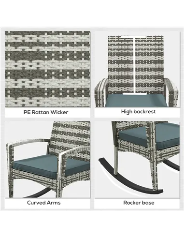 Outsunny PE Rattan Garden Rocking Chair, Outdoor Rocking with Cushion, 160 KG Capacity Wicker Garden Armchair Rocker with Metal 