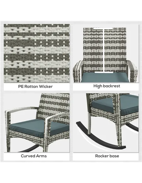Outsunny PE Rattan Garden Rocking Chair, Outdoor Rocking with Cushion, 160 KG Capacity Wicker Garden Armchair Rocker with Metal 
