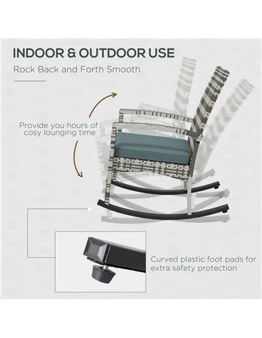 Outsunny PE Rattan Garden Rocking Chair, Outdoor Rocking with Cushion, 160 KG Capacity Wicker Garden Armchair Rocker with Metal 