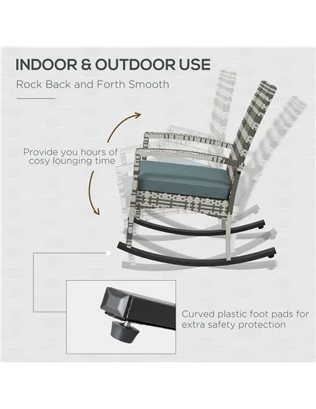 Outsunny PE Rattan Garden Rocking Chair, Outdoor Rocking with Cushion, 160 KG Capacity Wicker Garden Armchair Rocker with Metal 