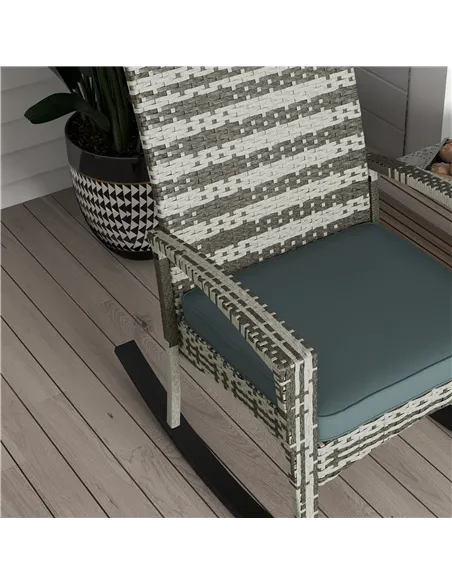 Outsunny PE Rattan Garden Rocking Chair, Outdoor Rocking with Cushion, 160 KG Capacity Wicker Garden Armchair Rocker with Metal 