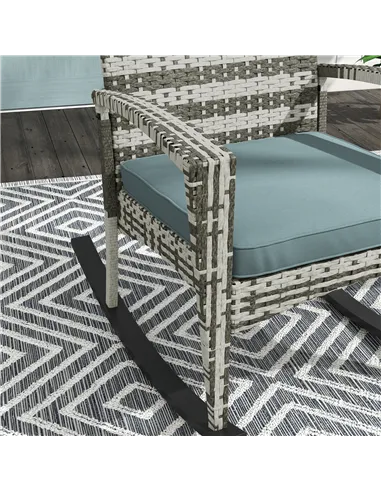 Outsunny PE Rattan Garden Rocking Chair, Outdoor Rocking with Cushion, 160 KG Capacity Wicker Garden Armchair Rocker with Metal 