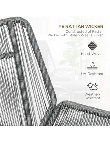 Outsunny String Rattan Armchair and Footstool Set, with Cushions - Grey