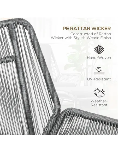 Outsunny String Rattan Armchair and Footstool Set, with Cushions - Grey