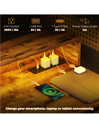 HOMCOM 100cm Computer Desk with LED Lights and Power Outlets, Gaming Desk with Monitor Stand, Computer Table with Remote for Hom