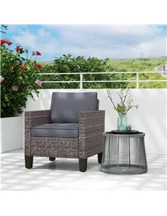 Outsunny Single Rattan Armchair, with Cushions - Mixed Grey 2