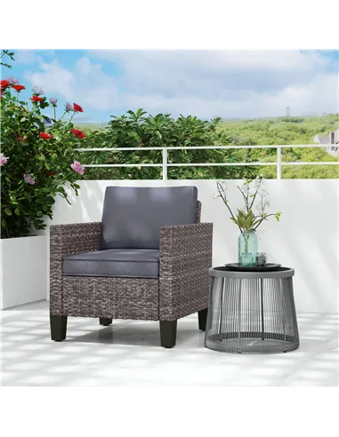 Outsunny Single Rattan Armchair, with Cushions - Mixed Grey