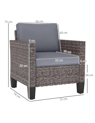 Outsunny Single Rattan Armchair, with Cushions - Mixed Grey