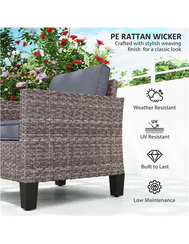 Outsunny Single Rattan Armchair, with Cushions - Mixed Grey