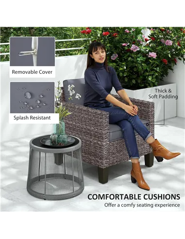 Outsunny Single Rattan Armchair, with Cushions - Mixed Grey