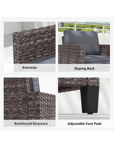 Outsunny Single Rattan Armchair, with Cushions - Mixed Grey