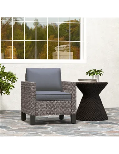 Outsunny Single Rattan Armchair, with Cushions - Mixed Grey