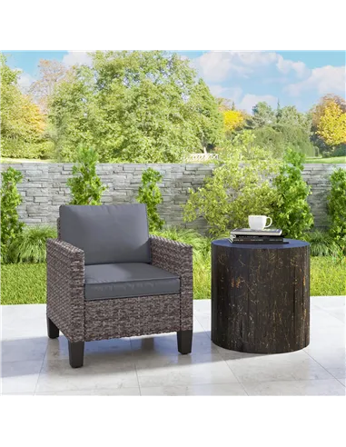 Outsunny Single Rattan Armchair, with Cushions - Mixed Grey