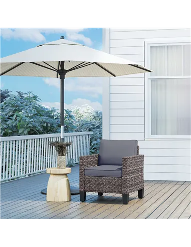 Outsunny Single Rattan Armchair, with Cushions - Mixed Grey