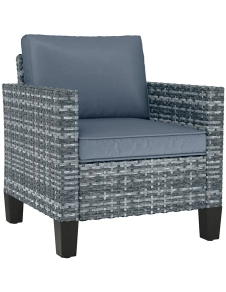 Outsunny Single Rattan Armchair, with Cushions - Light Grey