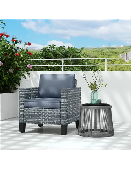 Outsunny Single Rattan Armchair, with Cushions - Light Grey