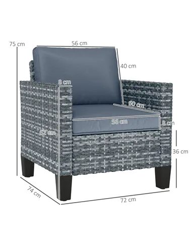 Outsunny Single Rattan Armchair, with Cushions - Light Grey