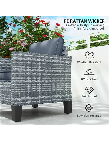 Outsunny Single Rattan Armchair, with Cushions - Light Grey