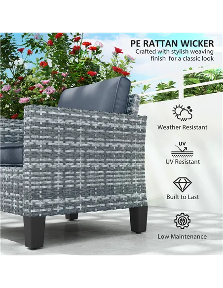 Outsunny Single Rattan Armchair, with Cushions - Light Grey