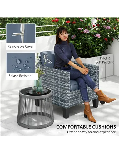 Outsunny Single Rattan Armchair, with Cushions - Light Grey