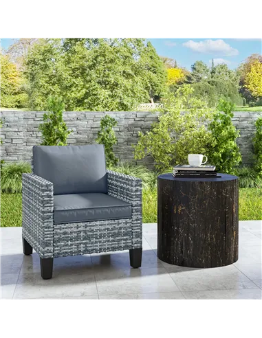 Outsunny Single Rattan Armchair, with Cushions - Light Grey