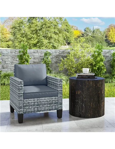 Outsunny Single Rattan Armchair, with Cushions - Light Grey