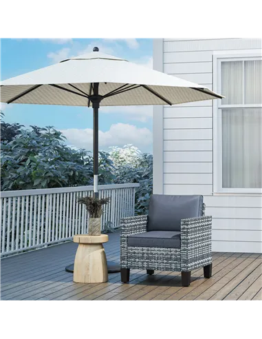 Outsunny Single Rattan Armchair, with Cushions - Light Grey
