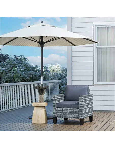 Outsunny Single Rattan Armchair, with Cushions - Light Grey