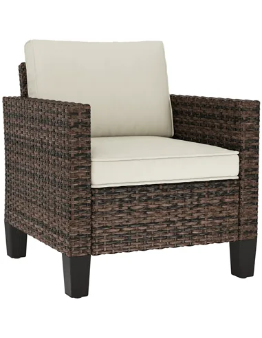 Outsunny Single Rattan Armchair, with Cushions - Brown