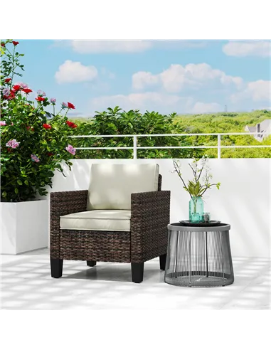 Outsunny Single Rattan Armchair, with Cushions - Brown
