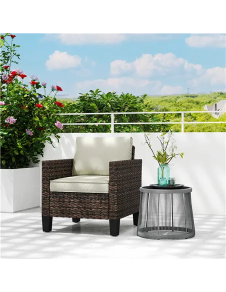 Outsunny Single Rattan Armchair, with Cushions - Brown