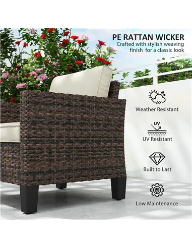 Outsunny Single Rattan Armchair, with Cushions - Brown