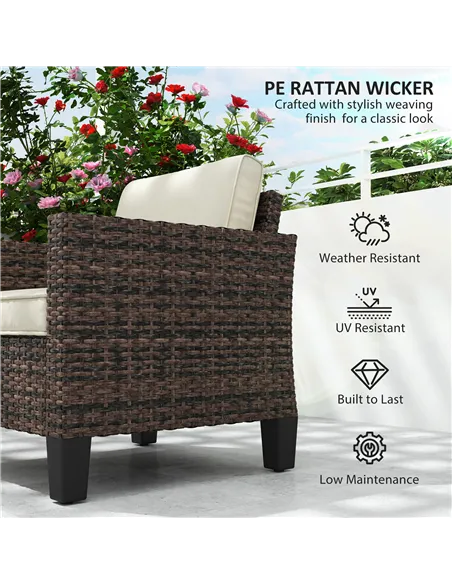 Outsunny Single Rattan Armchair, with Cushions - Brown