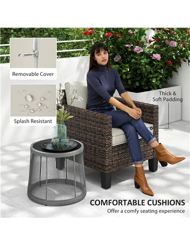 Outsunny Single Rattan Armchair, with Cushions - Brown