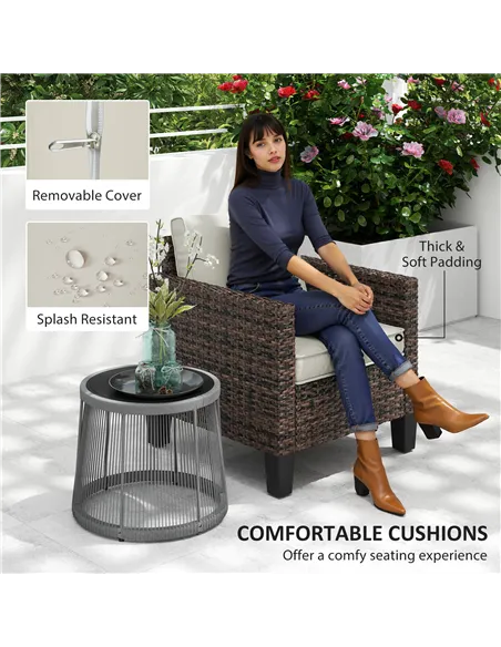 Outsunny Single Rattan Armchair, with Cushions - Brown