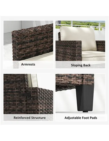 Outsunny Single Rattan Armchair, with Cushions - Brown