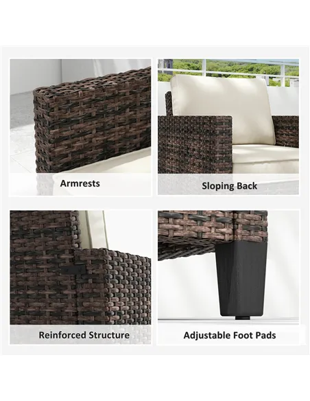 Outsunny Single Rattan Armchair, with Cushions - Brown