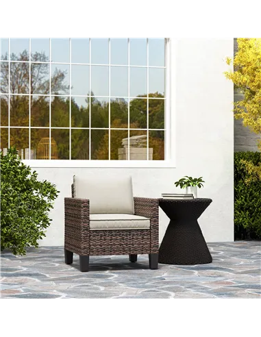 Outsunny Single Rattan Armchair, with Cushions - Brown