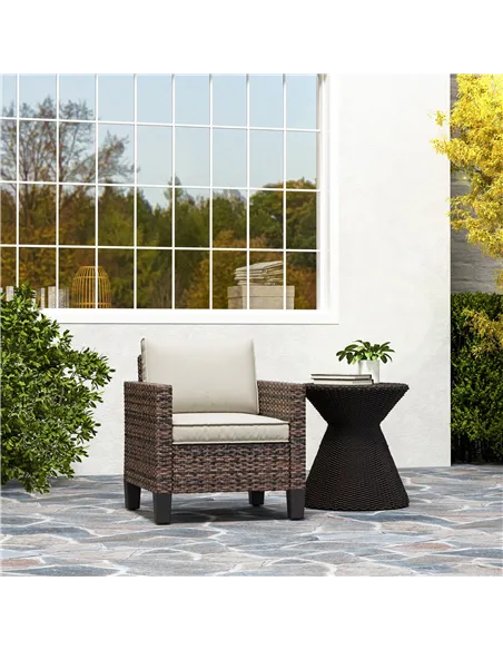 Outsunny Single Rattan Armchair, with Cushions - Brown