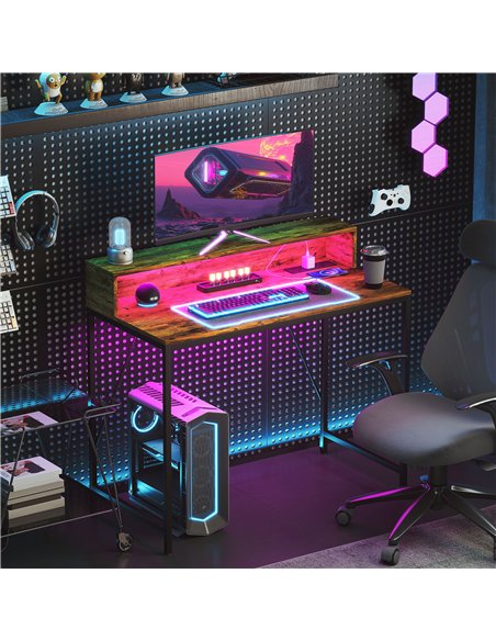 HOMCOM 100cm Computer Desk with LED Lights and Power Outlets, Gaming Desk with Monitor Stand, Computer Table with Remote for Hom