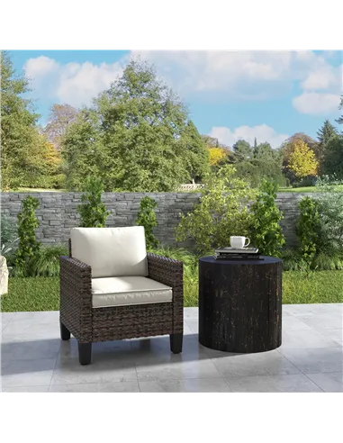 Outsunny Single Rattan Armchair, with Cushions - Brown