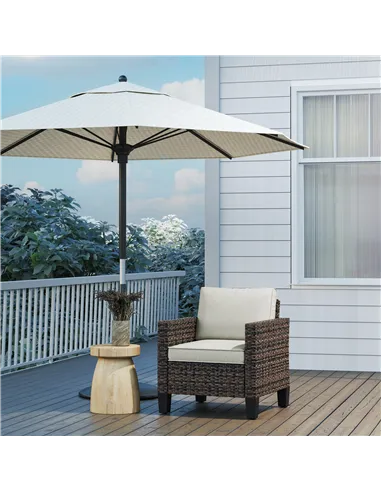 Outsunny Single Rattan Armchair, with Cushions - Brown