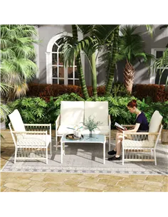 Outsunny 4 Piece Rattan Garden Furniture Set, 4 Seater Wicker Patio Conversation Set with 2 Armchairs, Loveseat, Glass Top Coffe 2