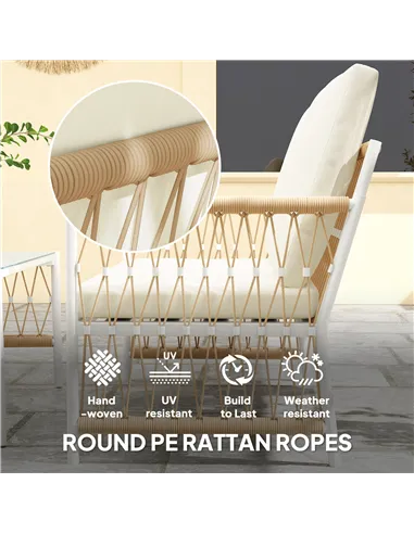 Outsunny 4 Piece Rattan Garden Furniture Set, 4 Seater Wicker Patio Conversation Set with 2 Armchairs, Loveseat, Glass Top Coffe