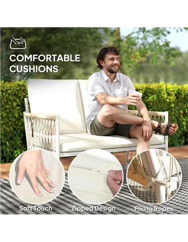 Outsunny 4 Piece Rattan Garden Furniture Set, 4 Seater Wicker Patio Conversation Set with 2 Armchairs, Loveseat, Glass Top Coffe