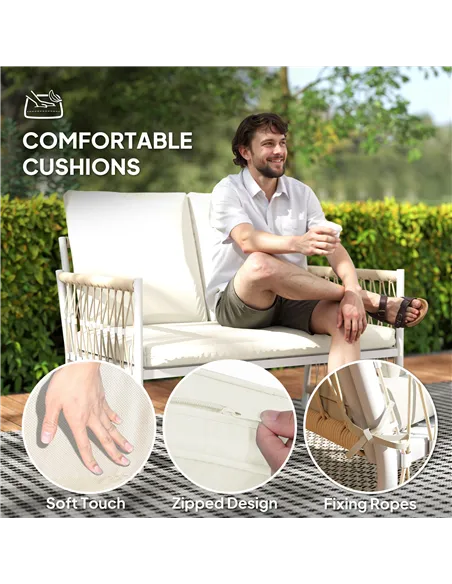 Outsunny 4 Piece Rattan Garden Furniture Set, 4 Seater Wicker Patio Conversation Set with 2 Armchairs, Loveseat, Glass Top Coffe