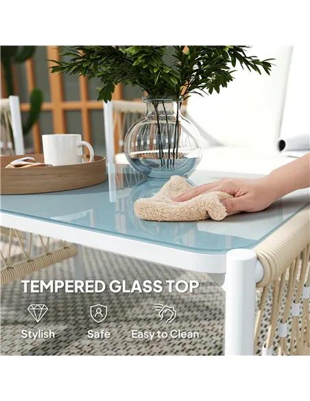 Outsunny 4 Piece Rattan Garden Furniture Set, 4 Seater Wicker Patio Conversation Set with 2 Armchairs, Loveseat, Glass Top Coffe