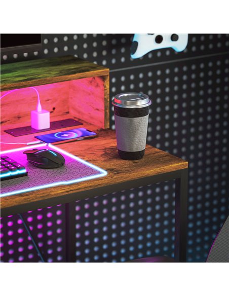 HOMCOM 100cm Computer Desk with LED Lights and Power Outlets, Gaming Desk with Monitor Stand, Computer Table with Remote for Hom
